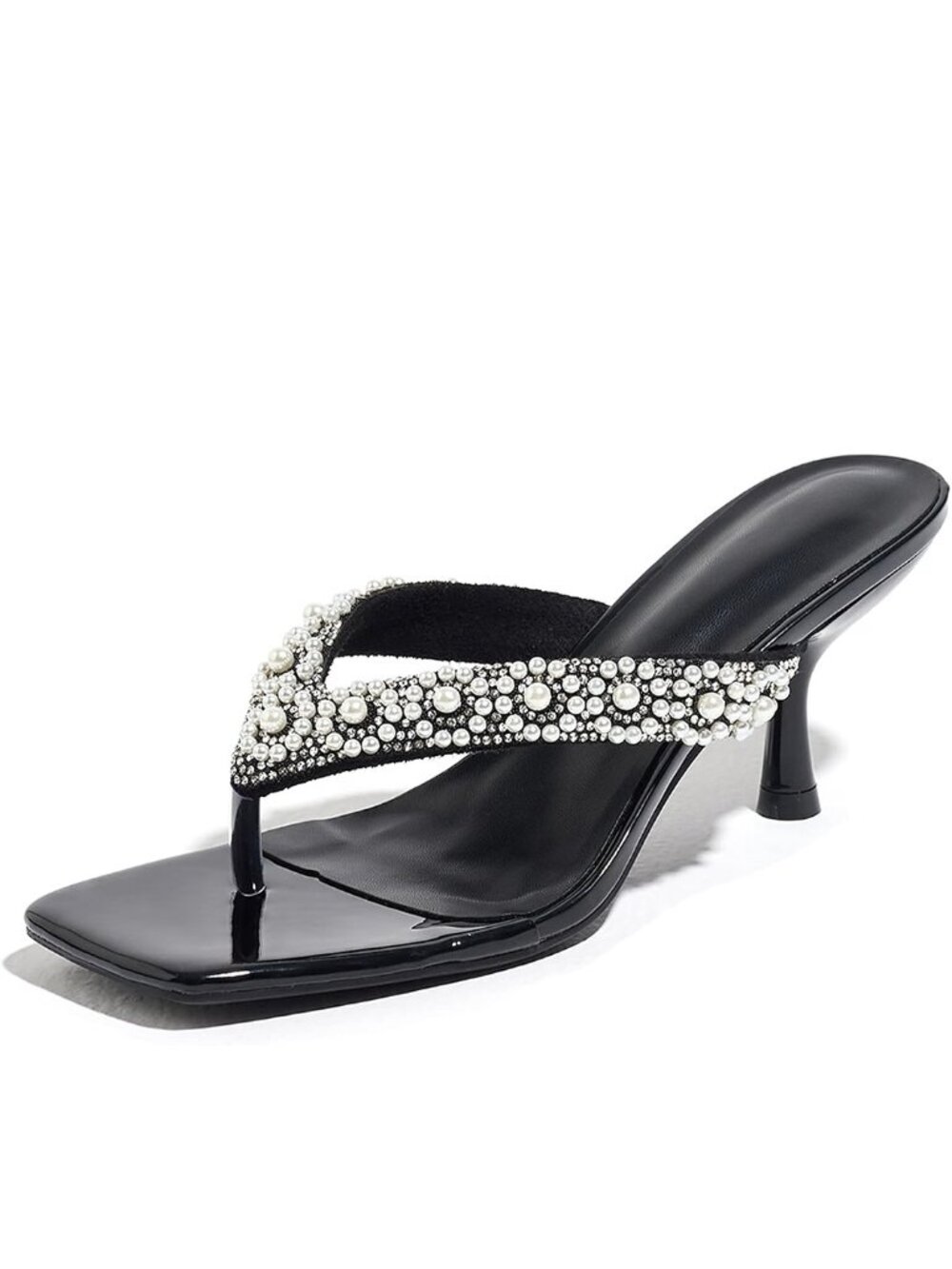 Square Toe Kitten Heel Thong Sandals